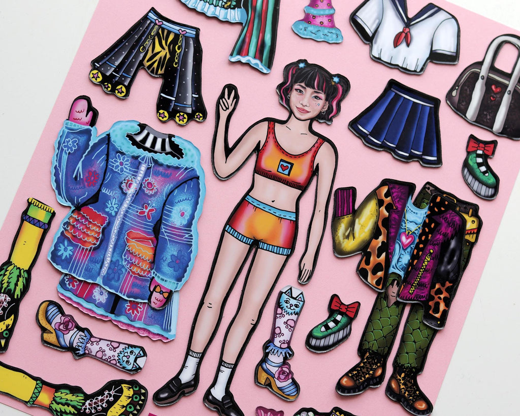 Anime Interactive Magnet Set for Fashion Lovers - Luna Neon Doll with interchangeable outfits