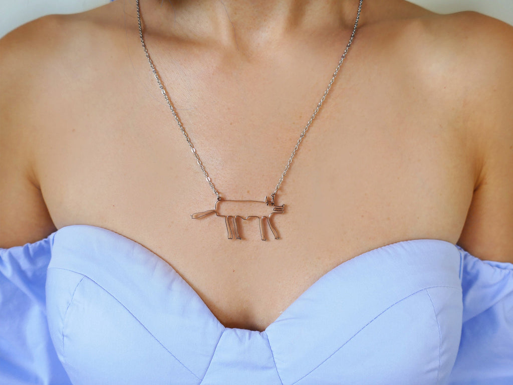 Hungry Wolf Stainless Steel Pendant: Cartoon Animal Necklace.