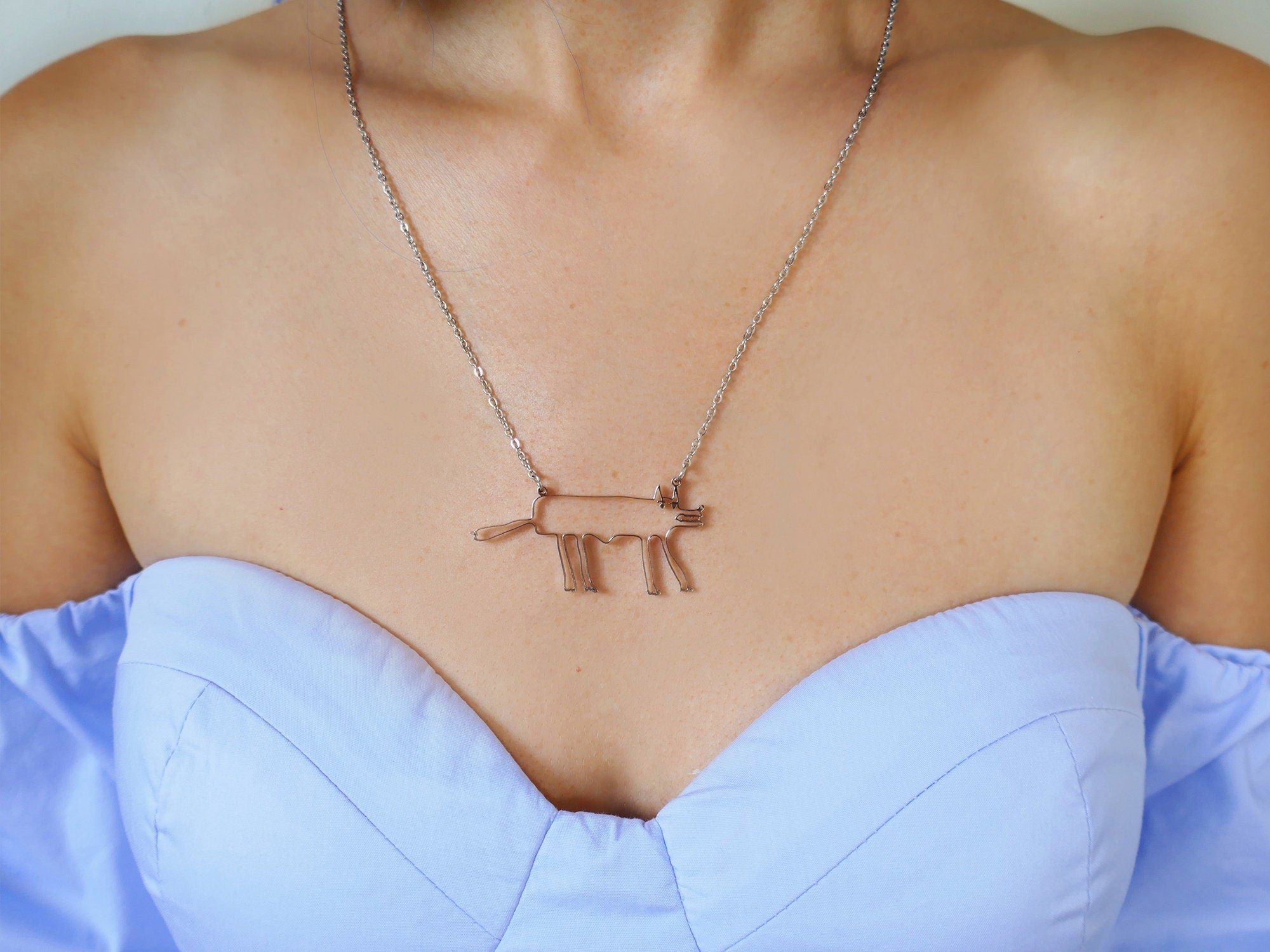 Hungry Wolf Stainless Steel Pendant: Cartoon Animal Necklace.