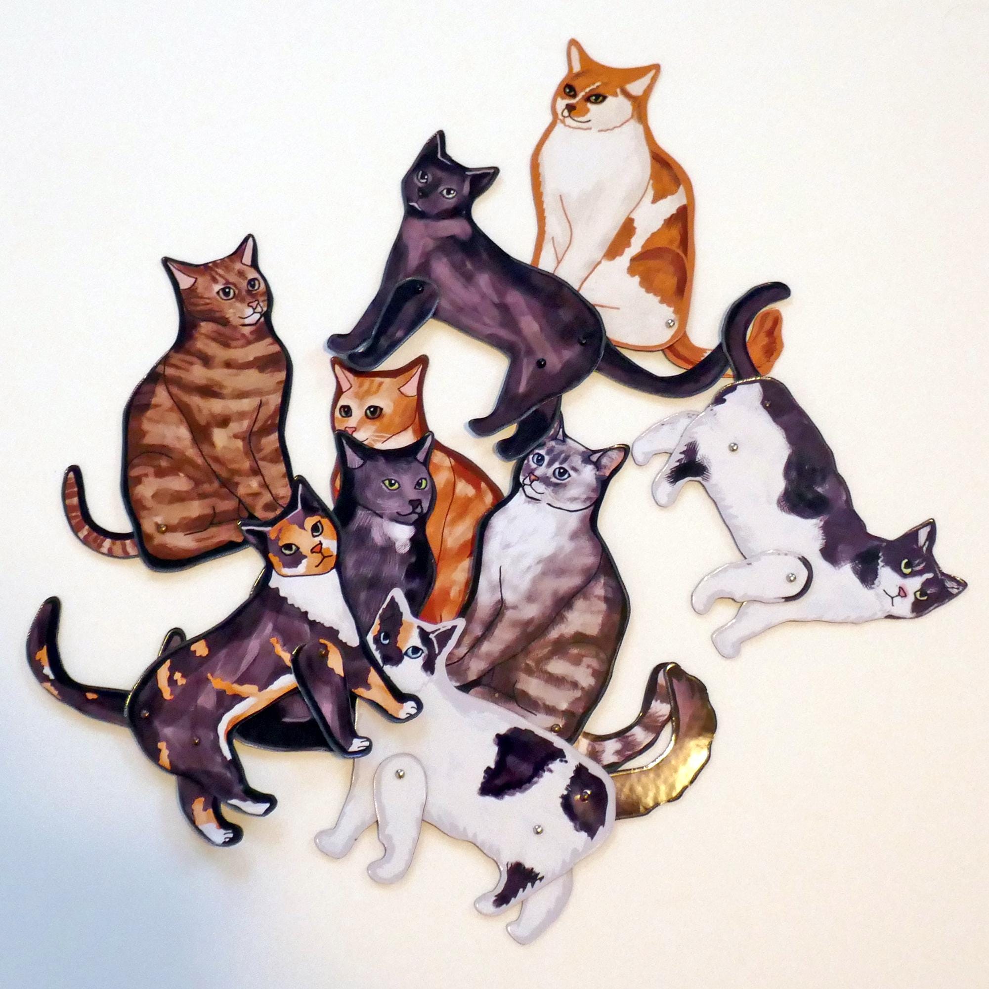 Set of 3 Articulated Cats Fridge Magnets Cat Kitchen decor.