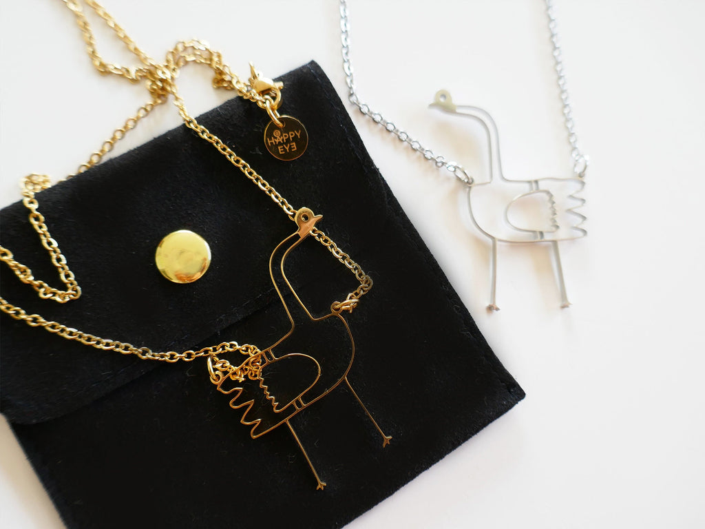 Funny Ostrich Pendant: Hypoallergenic Stainless Steel Bird Necklace.
