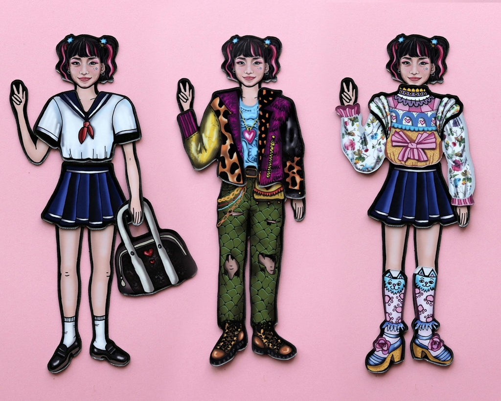 Anime Interactive Magnet Set for Fashion Lovers - Luna Neon Doll with interchangeable outfits