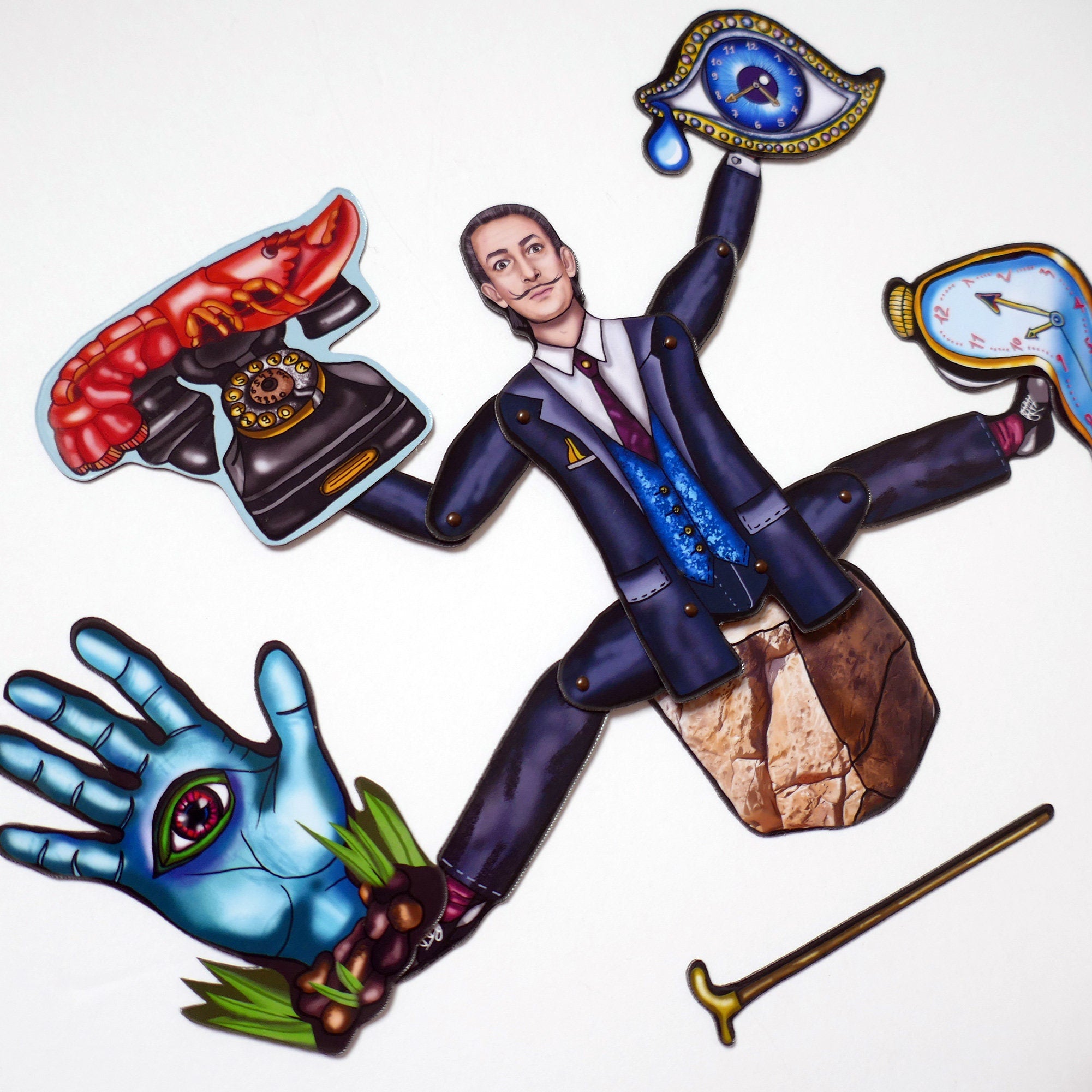 Surrealist Artist Movable Doll + Magnet Set: Interactive Art Doll, Lobster Phone.