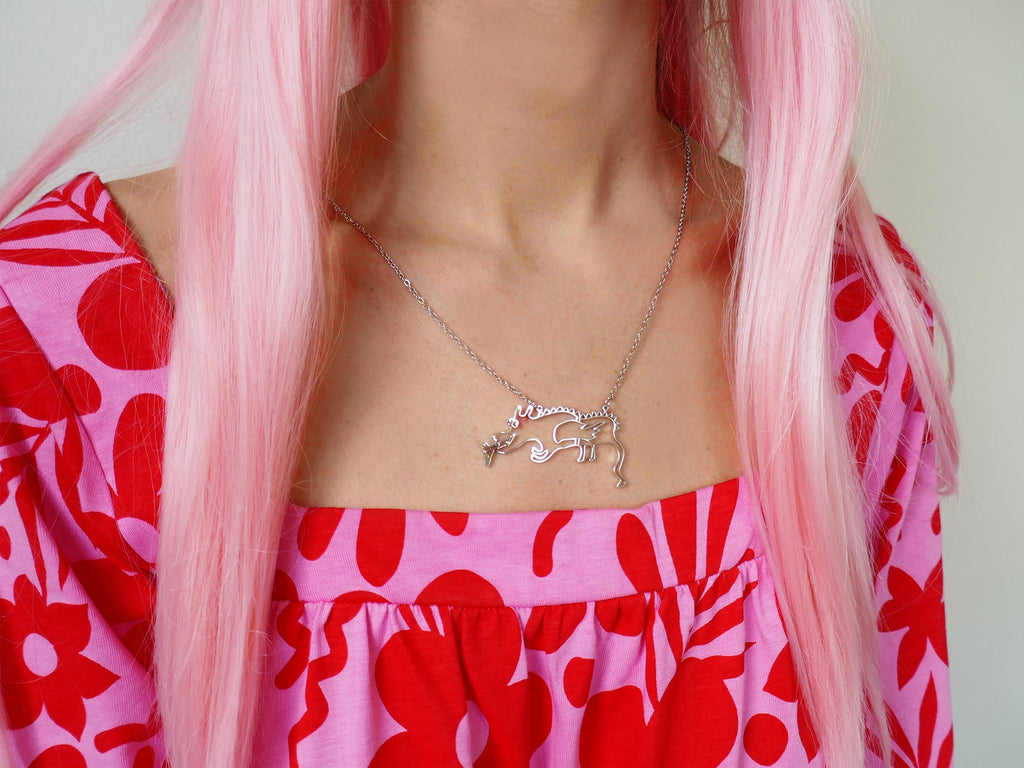 Happy Dragon Stainless Steel Pendant: Hypoallergenic Fantasy Necklace.