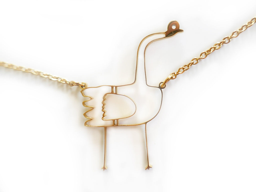 Funny Ostrich Pendant: Hypoallergenic Stainless Steel Bird Necklace.