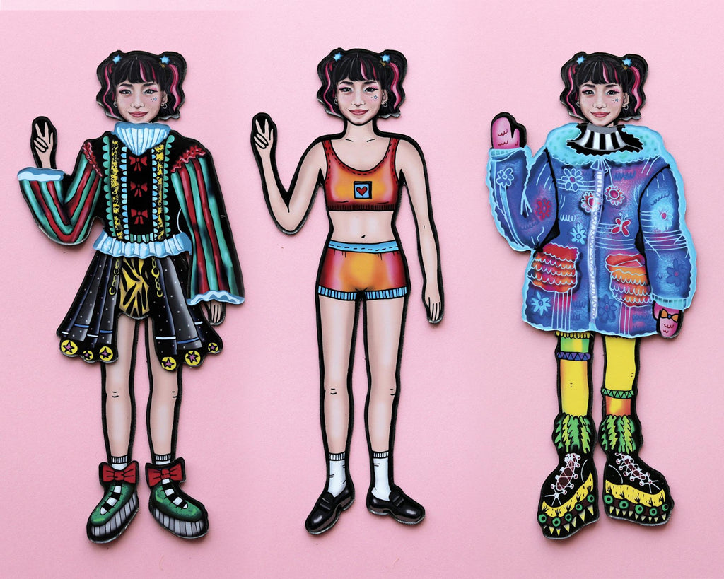Anime Interactive Magnet Set for Fashion Lovers - Luna Neon Doll with interchangeable outfits