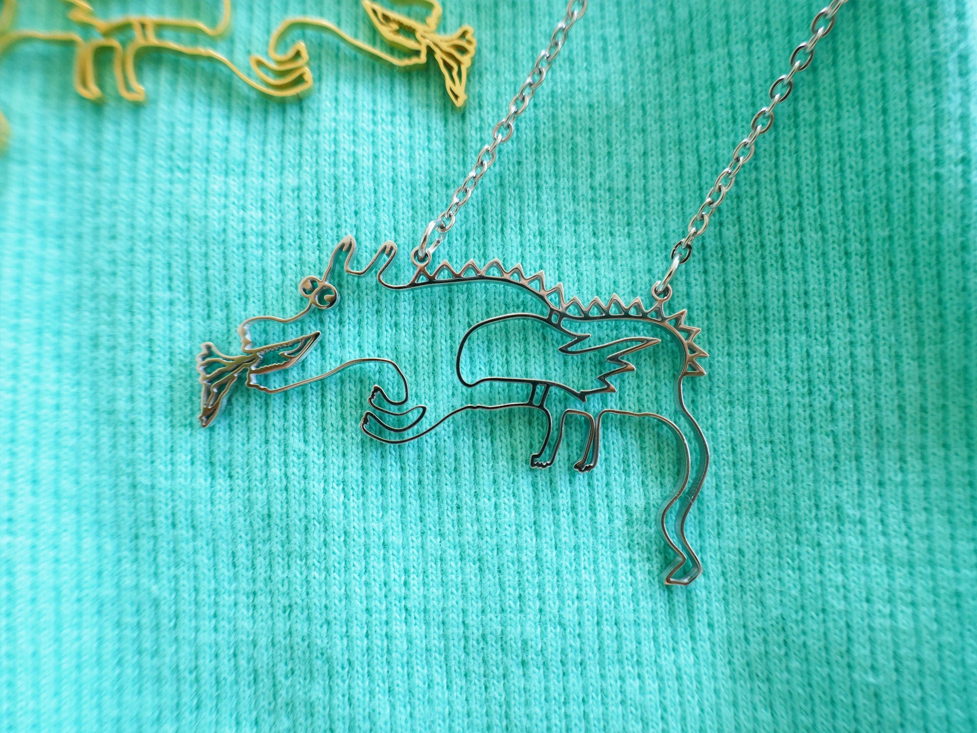 Happy Dragon Stainless Steel Pendant: Hypoallergenic Fantasy Necklace.