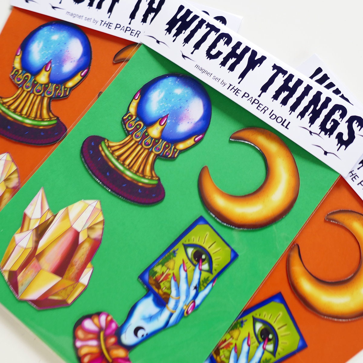 Witchcraft Magnet Set: Tarot, Moon, Crystal Ball & Crystal