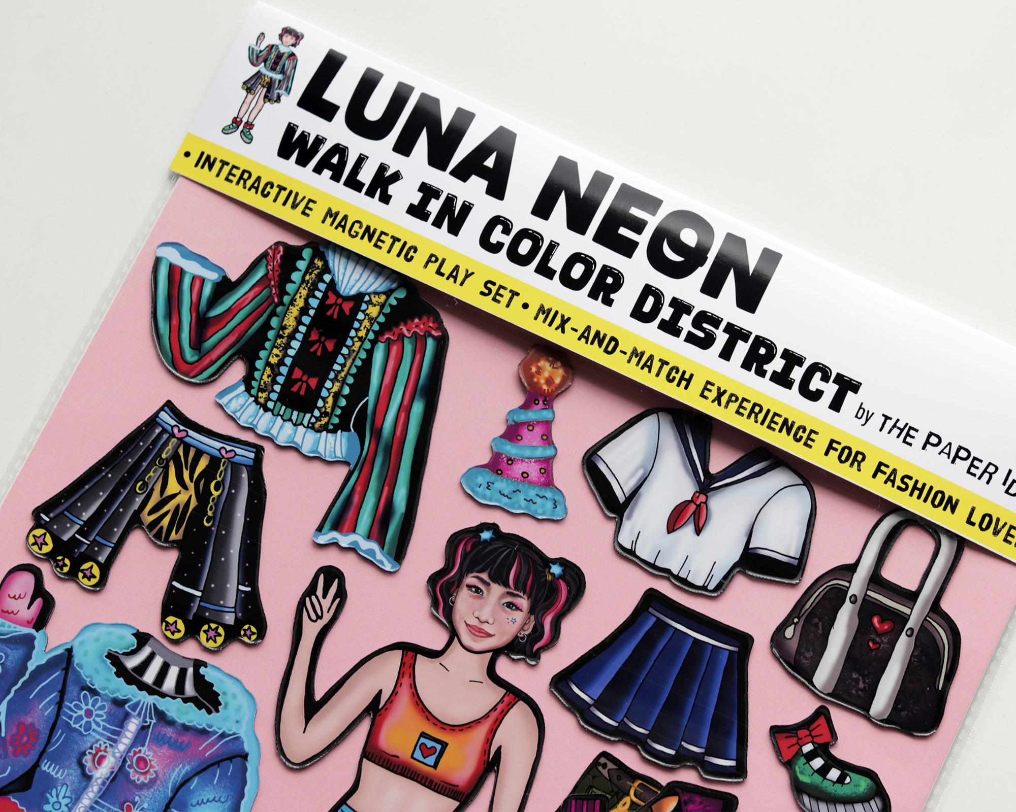 Anime Interactive Magnet Set for Fashion Lovers - Luna Neon Doll with interchangeable outfits