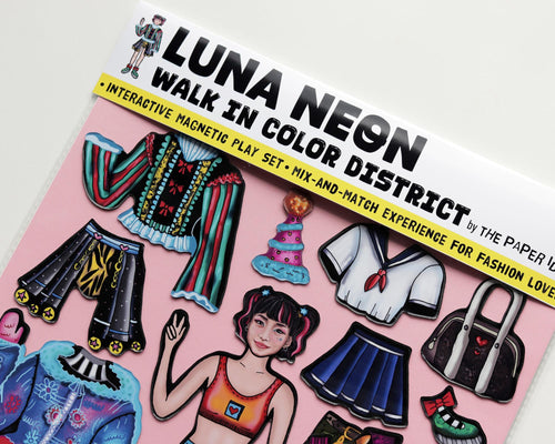 Anime Interactive Magnet Set for Fashion Lovers - Luna Neon Doll with interchangeable outfits