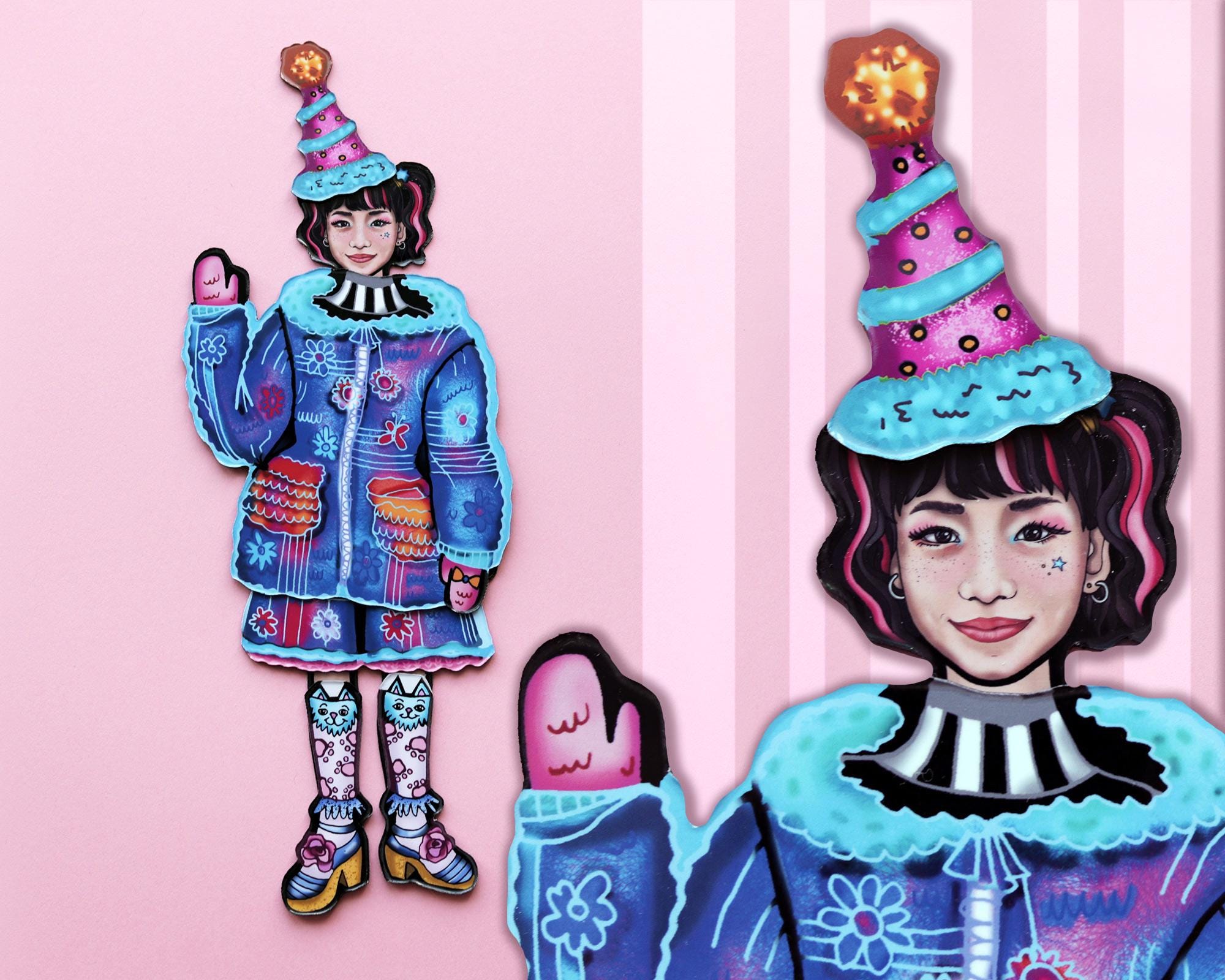 Anime Interactive Magnet Set for Fashion Lovers - Luna Neon Doll with interchangeable outfits