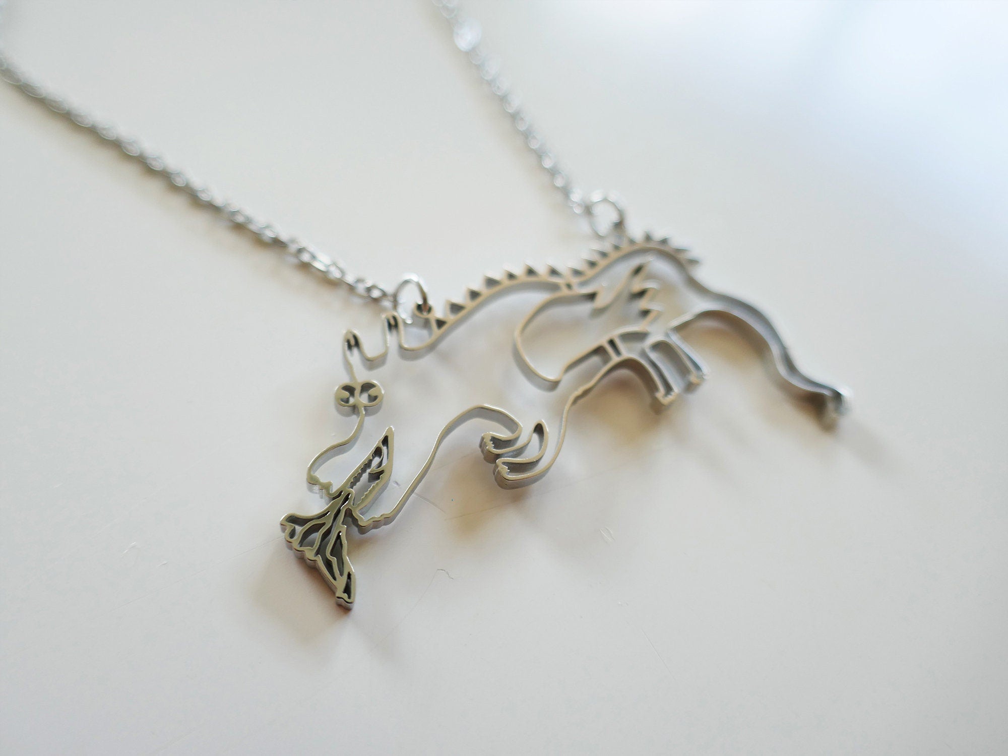 Happy Dragon Stainless Steel Pendant: Hypoallergenic Fantasy Necklace.