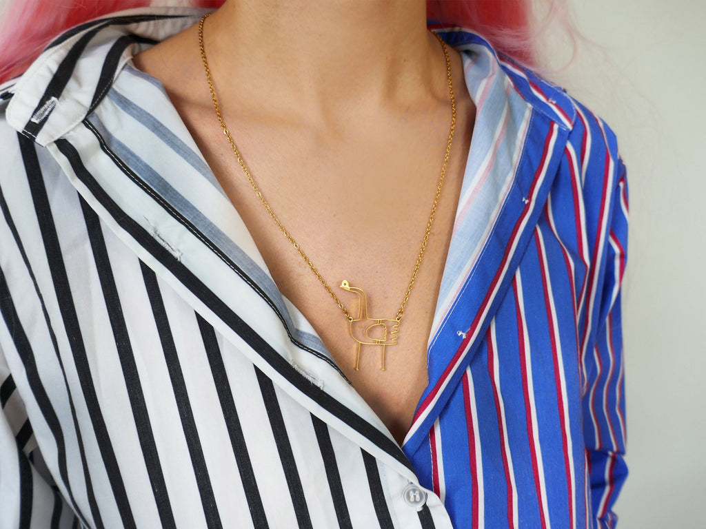 Funny Ostrich Pendant: Hypoallergenic Stainless Steel Bird Necklace.
