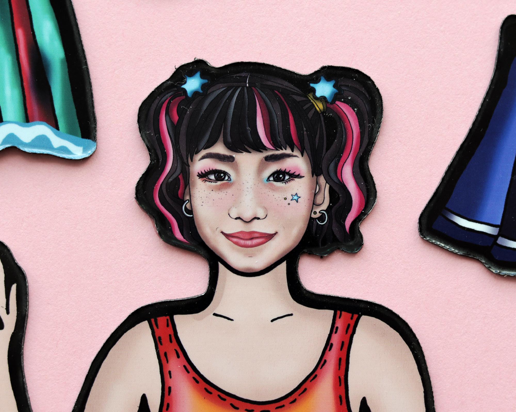 Anime Interactive Magnet Set for Fashion Lovers - Luna Neon Doll with interchangeable outfits