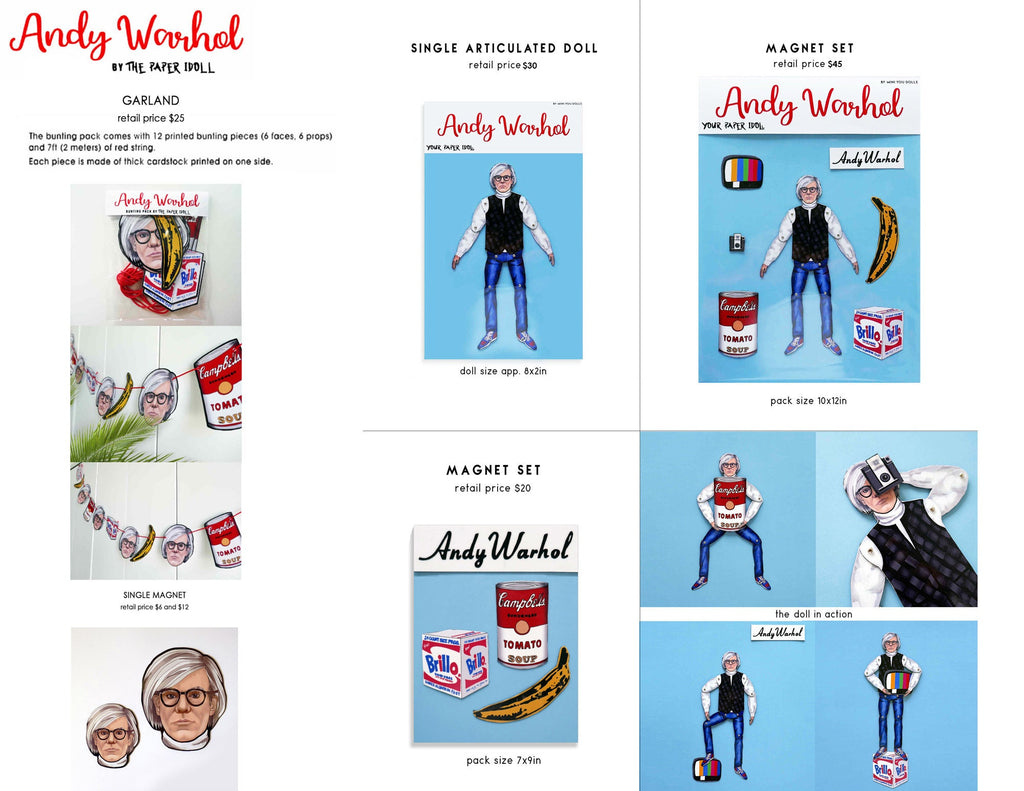 Andy Warhol Magnet Doll | Articulated Paper Idol, Pop Art Decor
