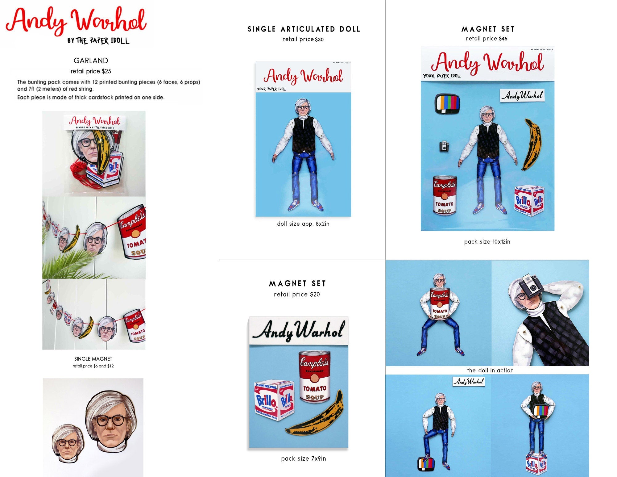 Andy Warhol Magnet Doll | Articulated Paper Idol, Pop Art Decor