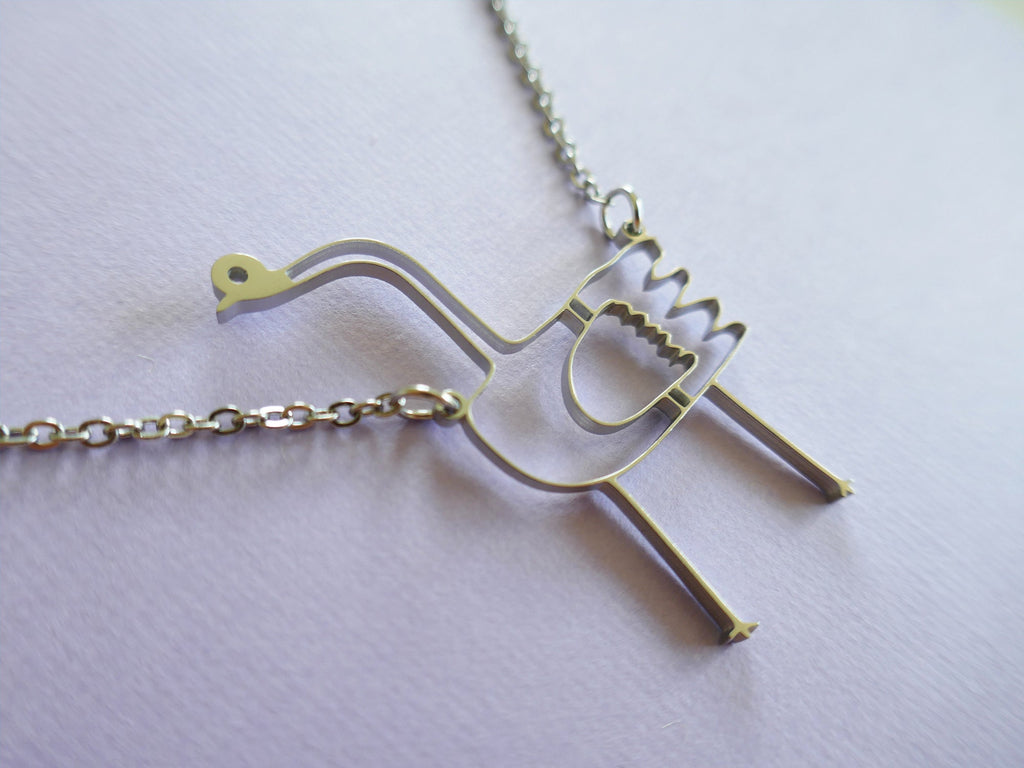Funny Ostrich Pendant: Hypoallergenic Stainless Steel Bird Necklace.