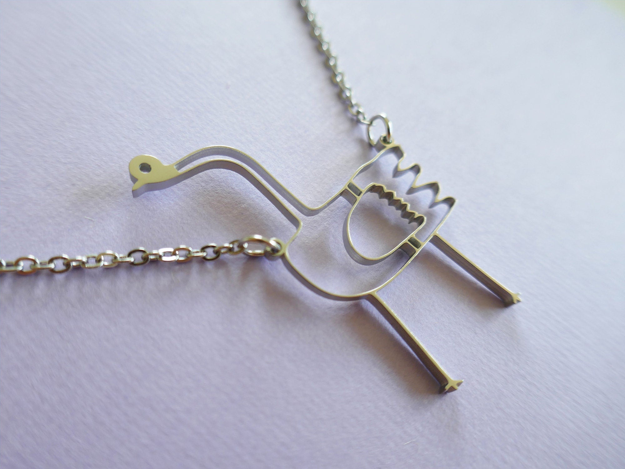 Funny Ostrich Pendant: Hypoallergenic Stainless Steel Bird Necklace.