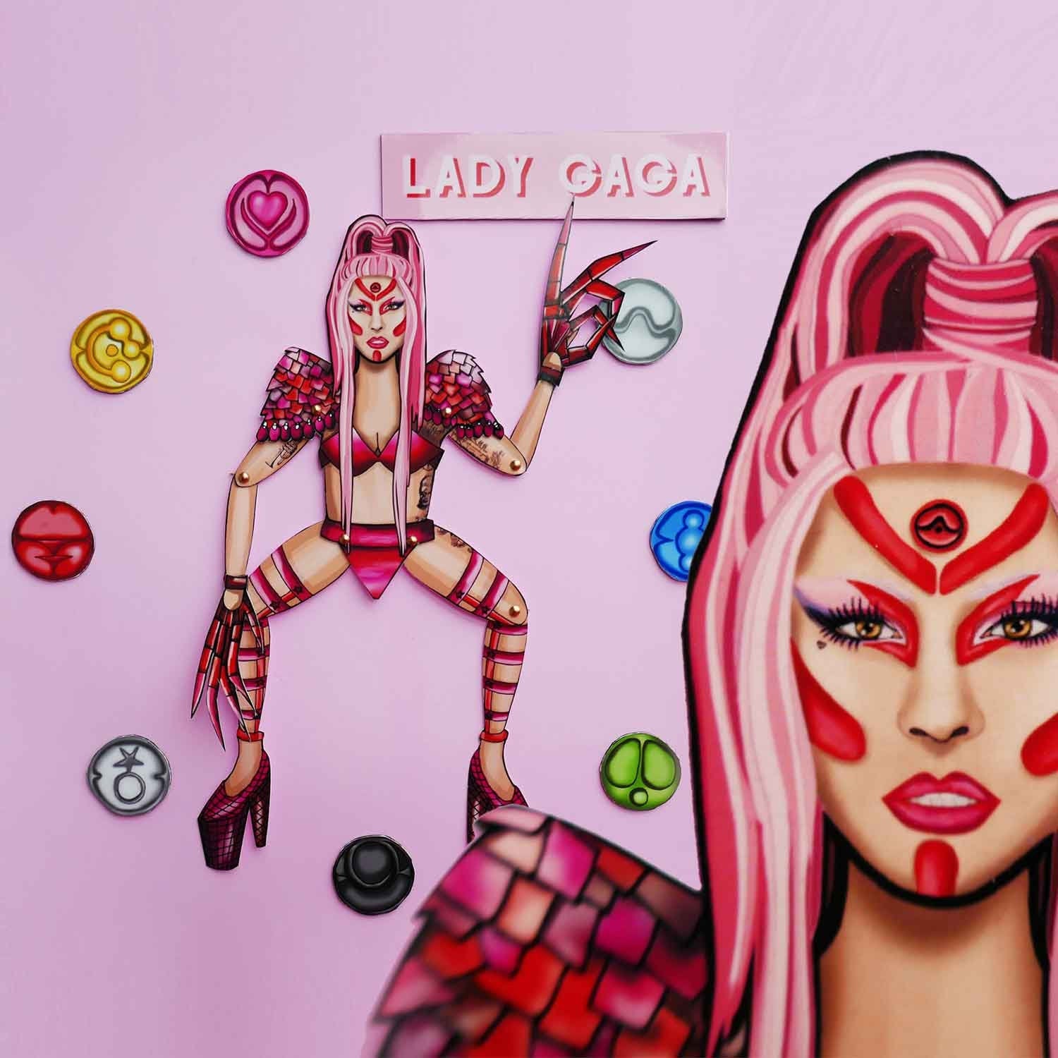 Interactive Magnet Set/Doll Pop Art Icon | Iconic pop singer-inspired refrigerator magnet | Music-themed home decor | Chromatica