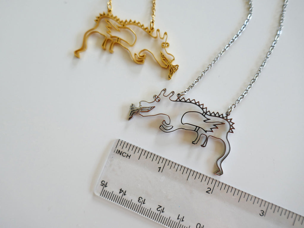 Happy Dragon Stainless Steel Pendant: Hypoallergenic Fantasy Necklace.