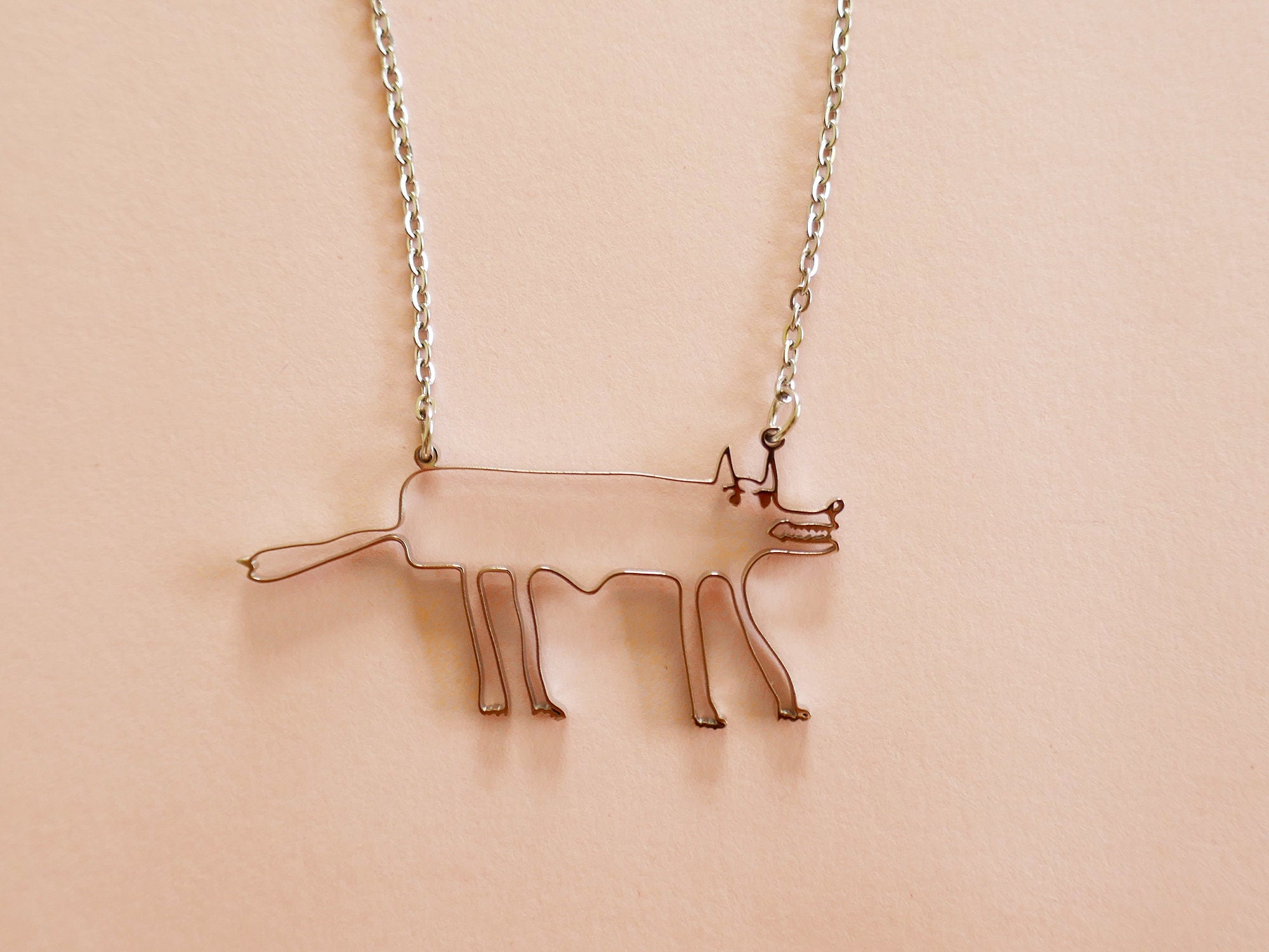 Hungry Wolf Stainless Steel Pendant: Cartoon Animal Necklace.