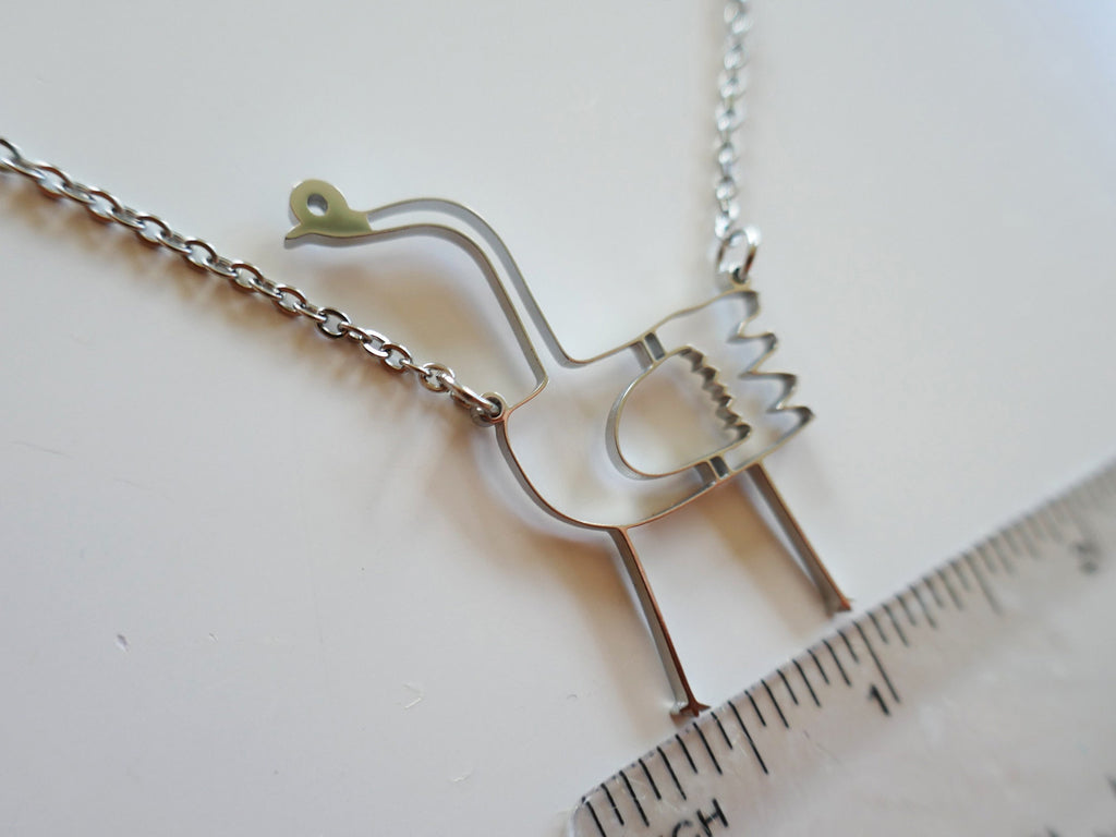 Funny Ostrich Pendant: Hypoallergenic Stainless Steel Bird Necklace.