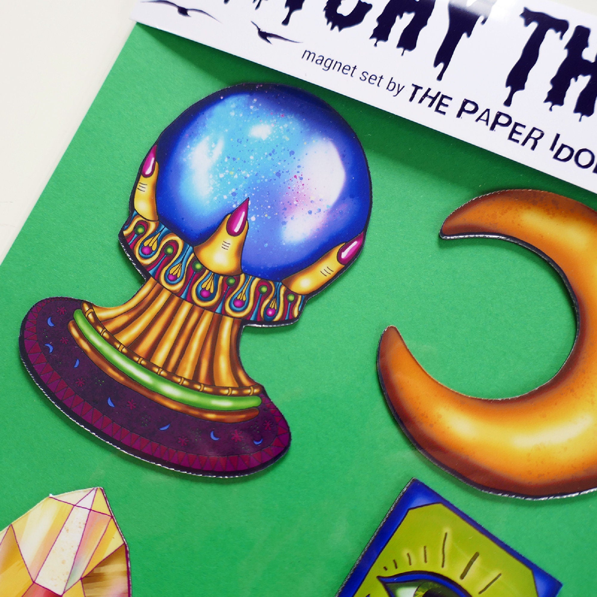 Witchcraft Magnet Set: Tarot, Moon, Crystal Ball & Crystal