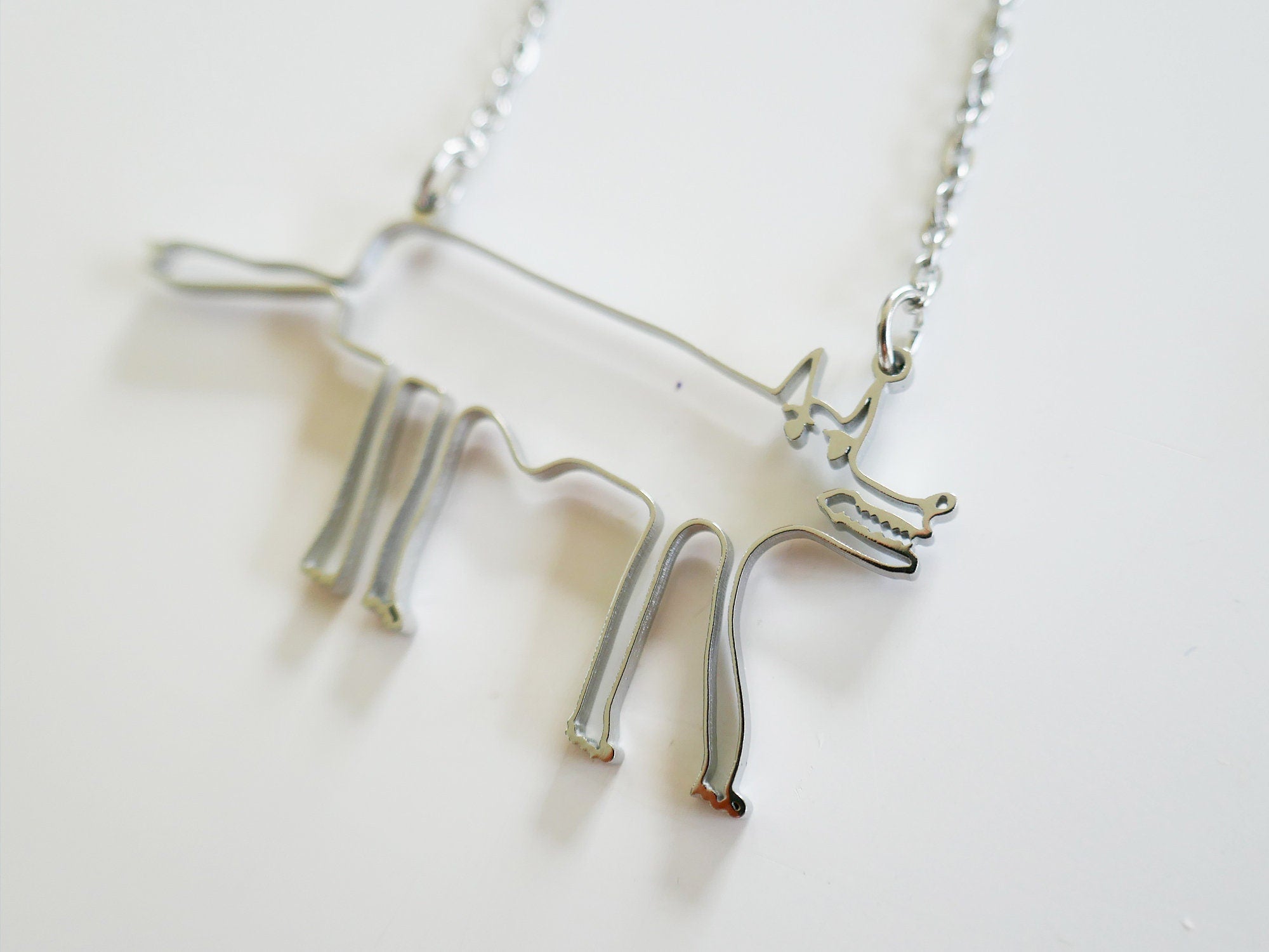 Hungry Wolf Stainless Steel Pendant: Cartoon Animal Necklace.