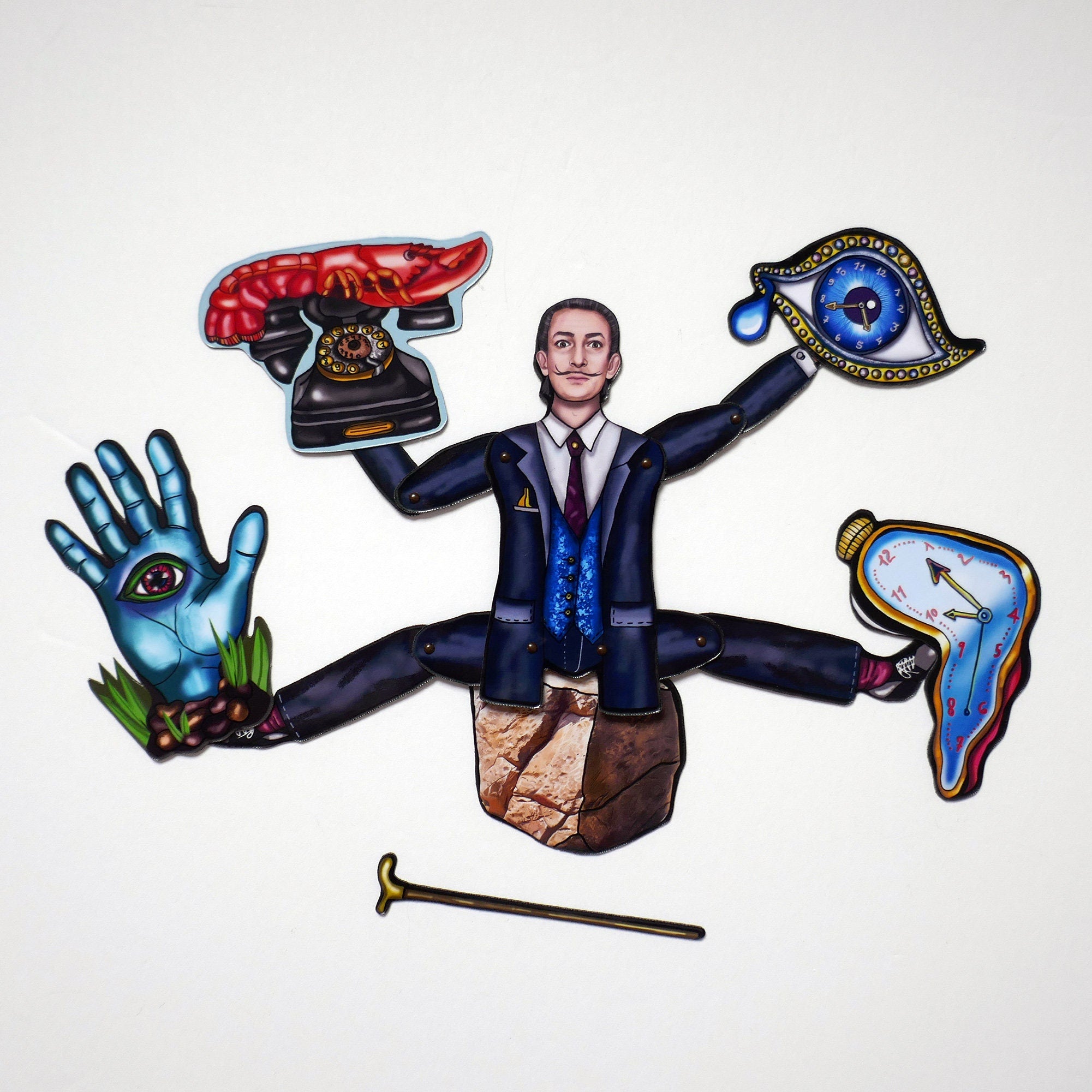 Surrealist Artist Movable Doll + Magnet Set: Interactive Art Doll, Lobster Phone.