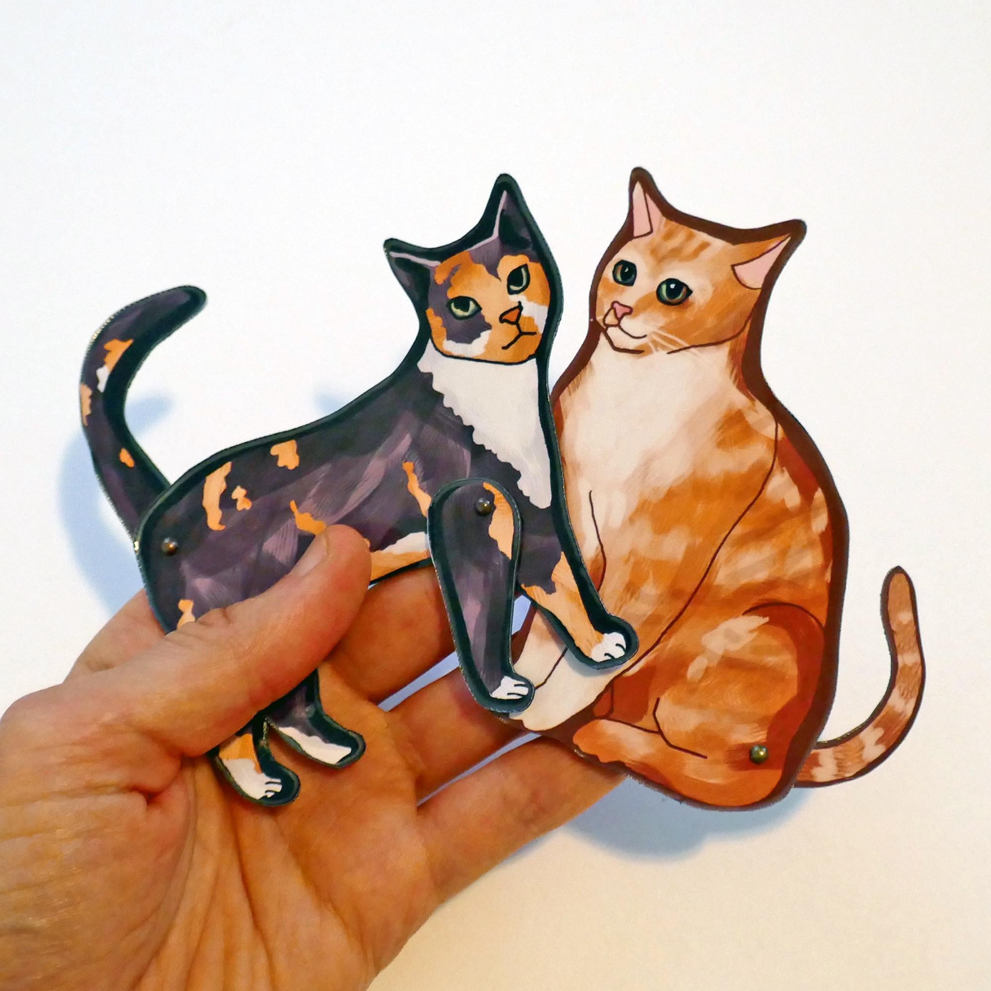Set of 3 Articulated Cats Fridge Magnets Cat Kitchen decor.
