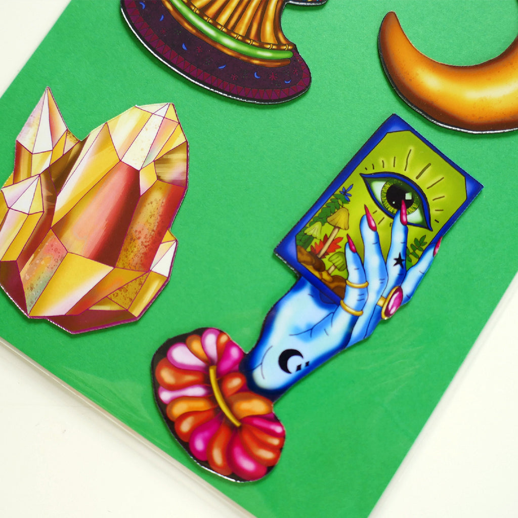 Witchcraft Magnet Set: Tarot, Moon, Crystal Ball & Crystal