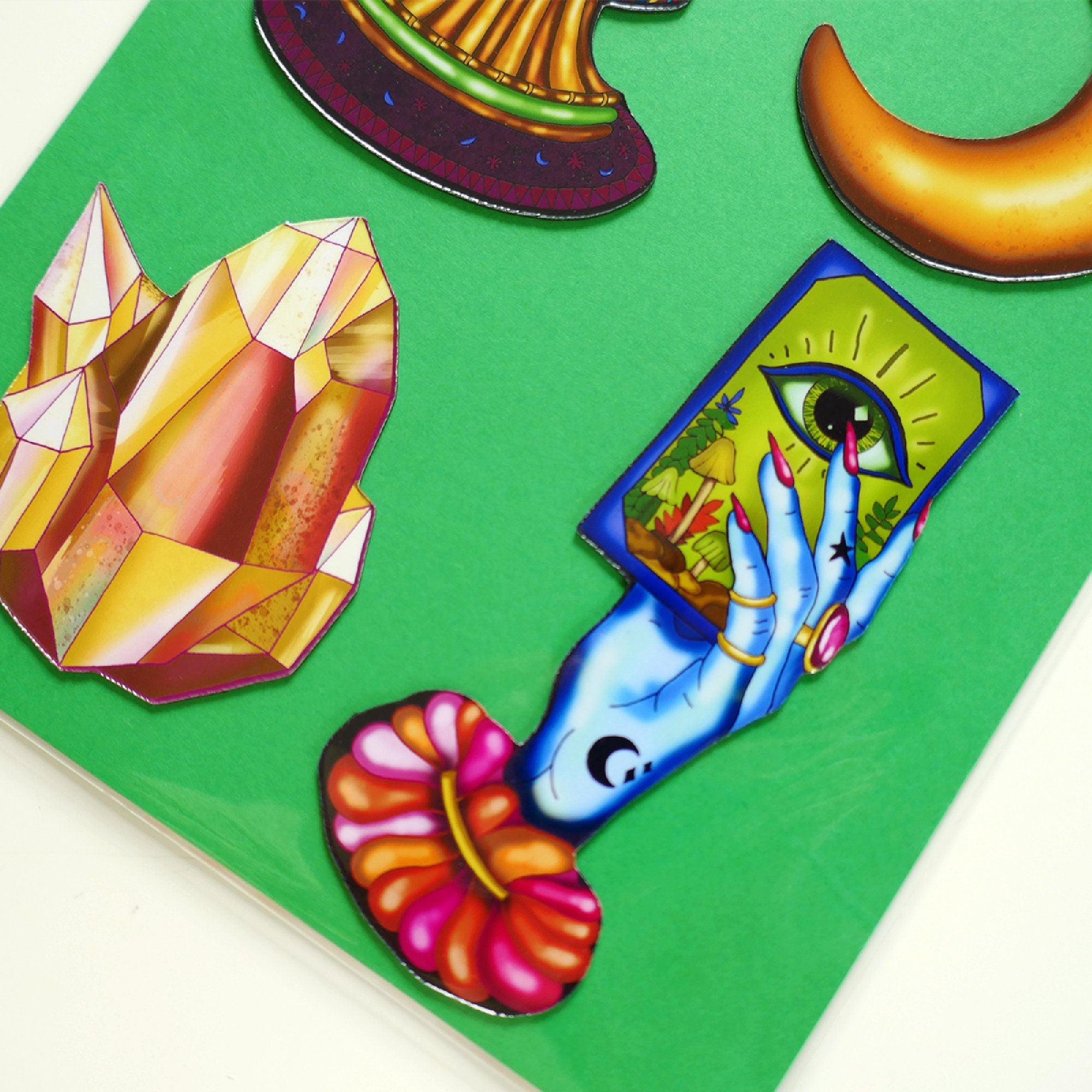Witchcraft Magnet Set: Tarot, Moon, Crystal Ball & Crystal