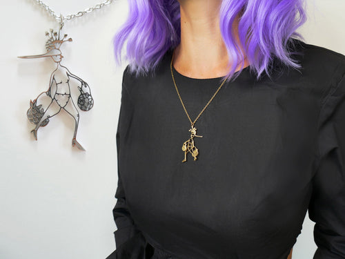 Abstract Woman Stainless Steel Pendant Necklace - Hypoallergenic Jewelry