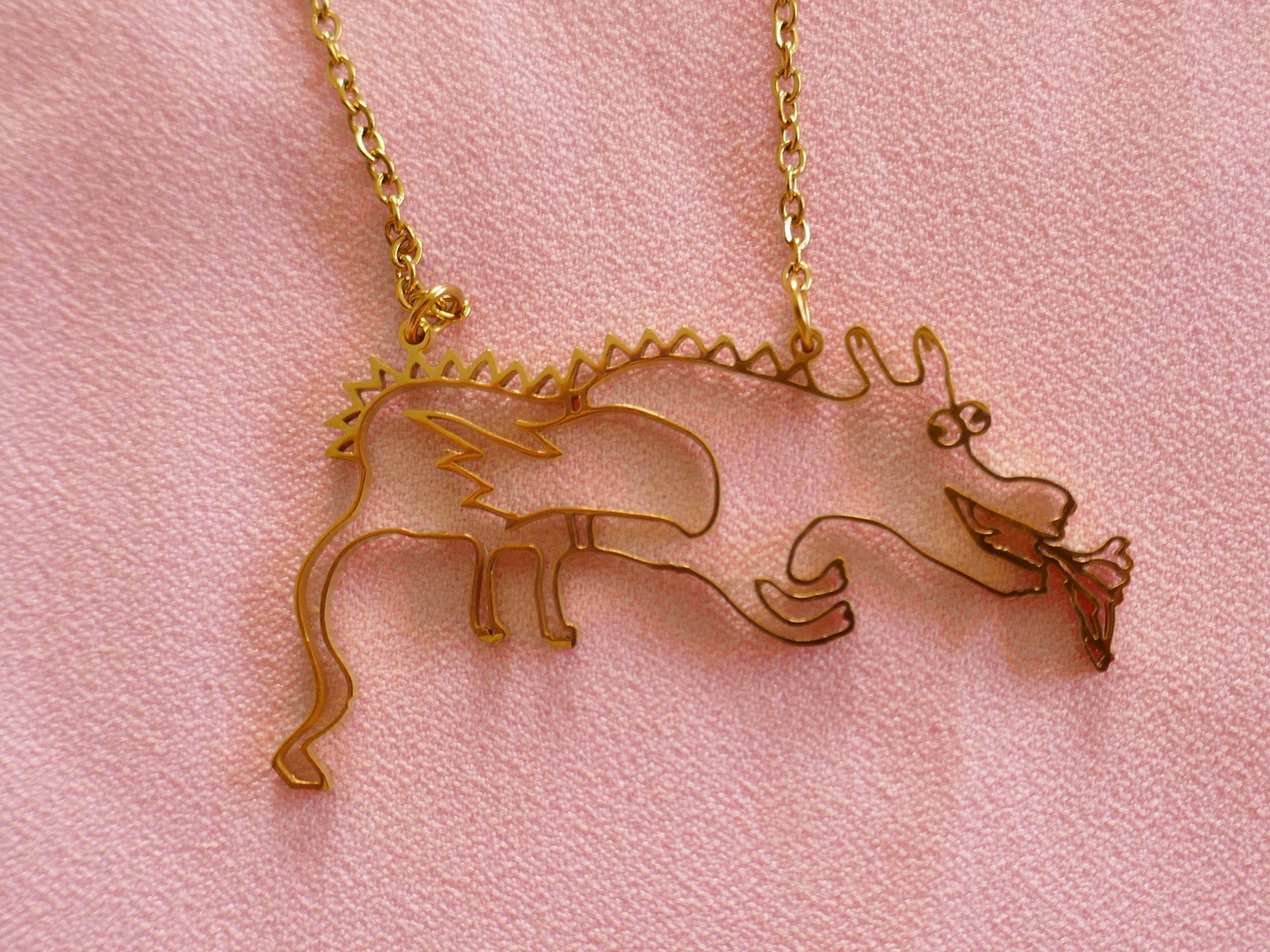 Happy Dragon Stainless Steel Pendant: Hypoallergenic Fantasy Necklace.