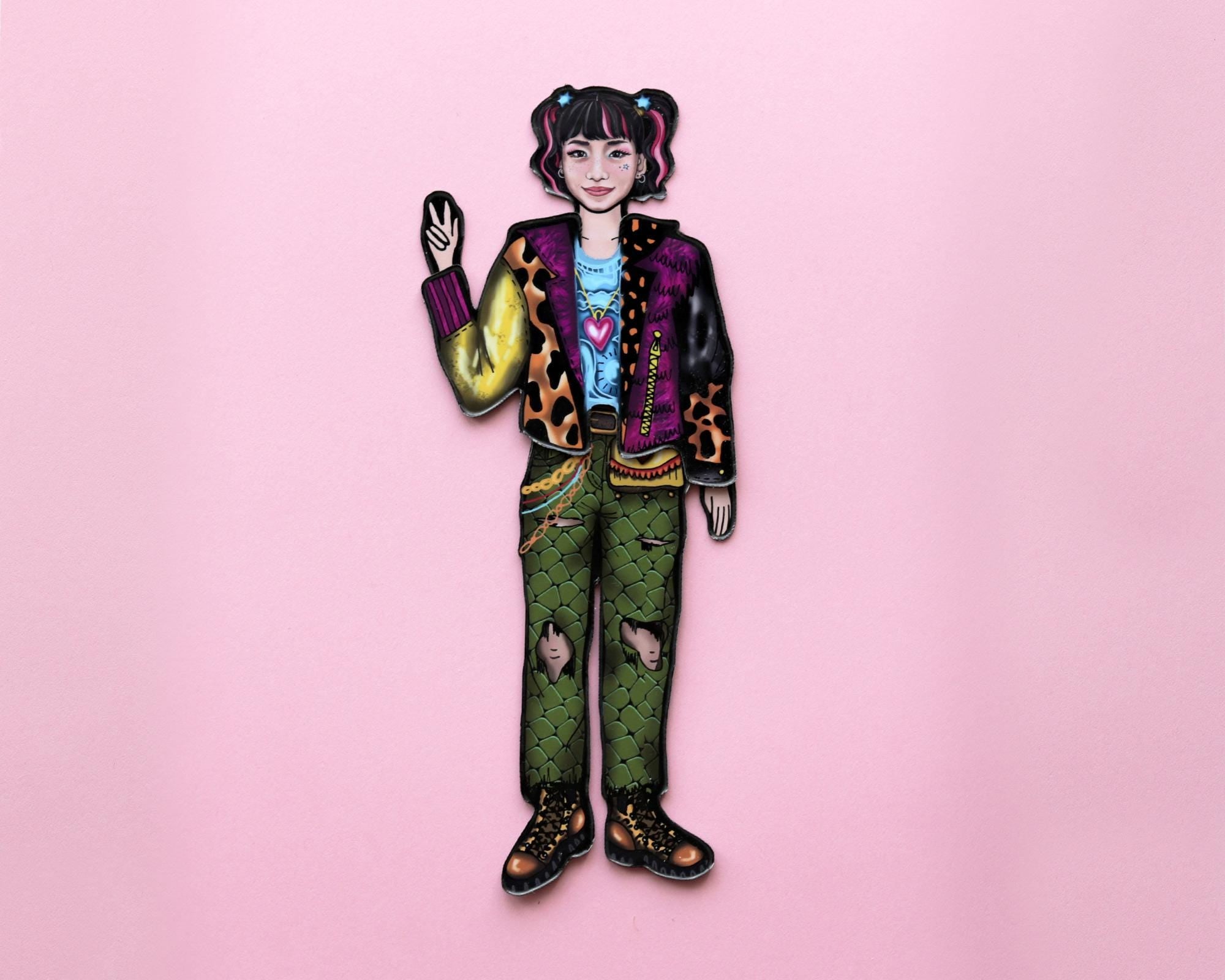 Anime Interactive Magnet Set for Fashion Lovers - Luna Neon Doll with interchangeable outfits