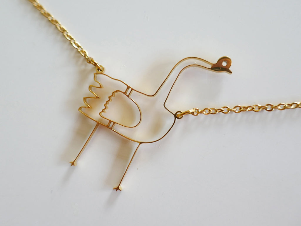 Funny Ostrich Pendant: Hypoallergenic Stainless Steel Bird Necklace.