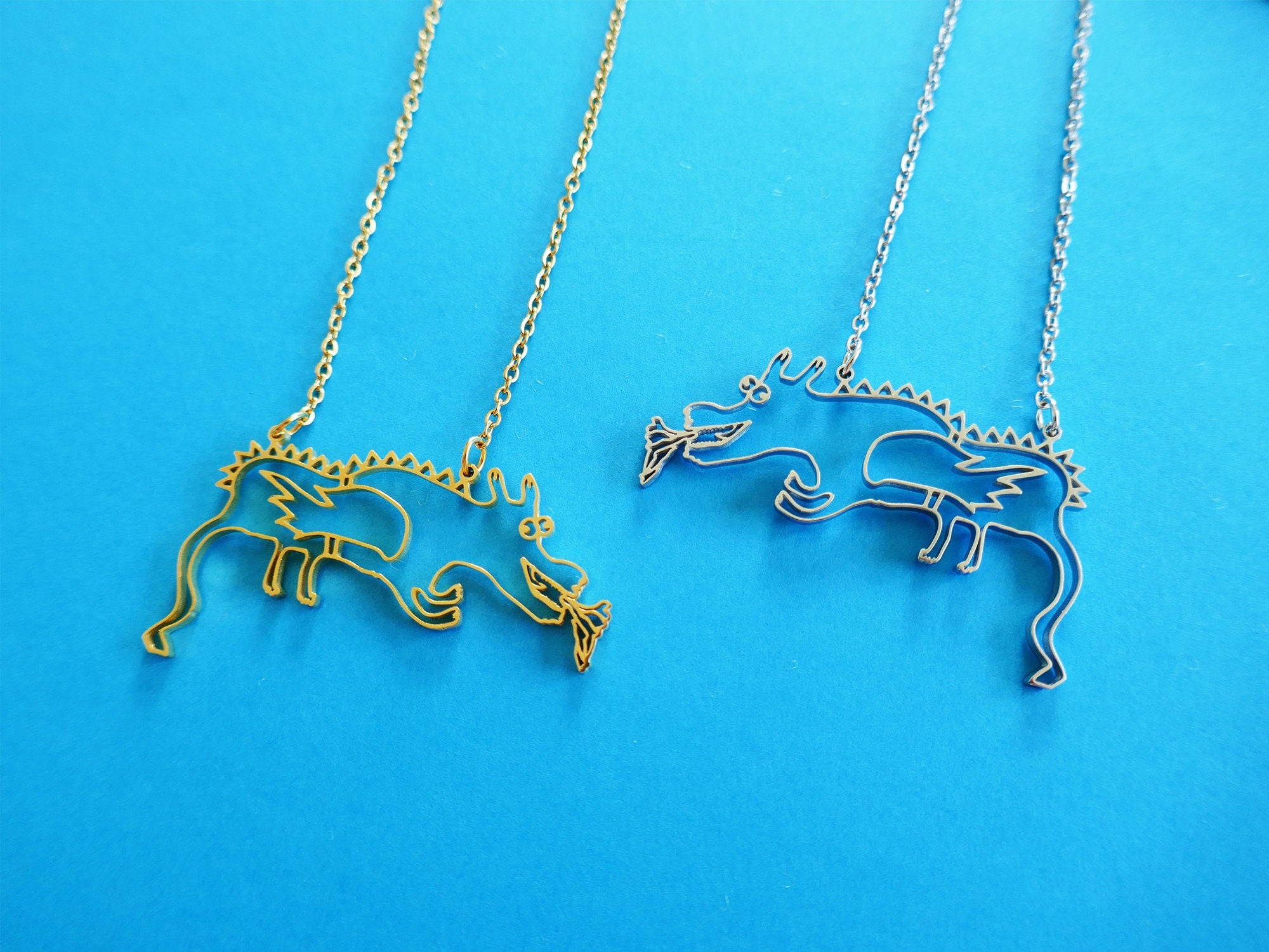 Happy Dragon Stainless Steel Pendant: Hypoallergenic Fantasy Necklace.